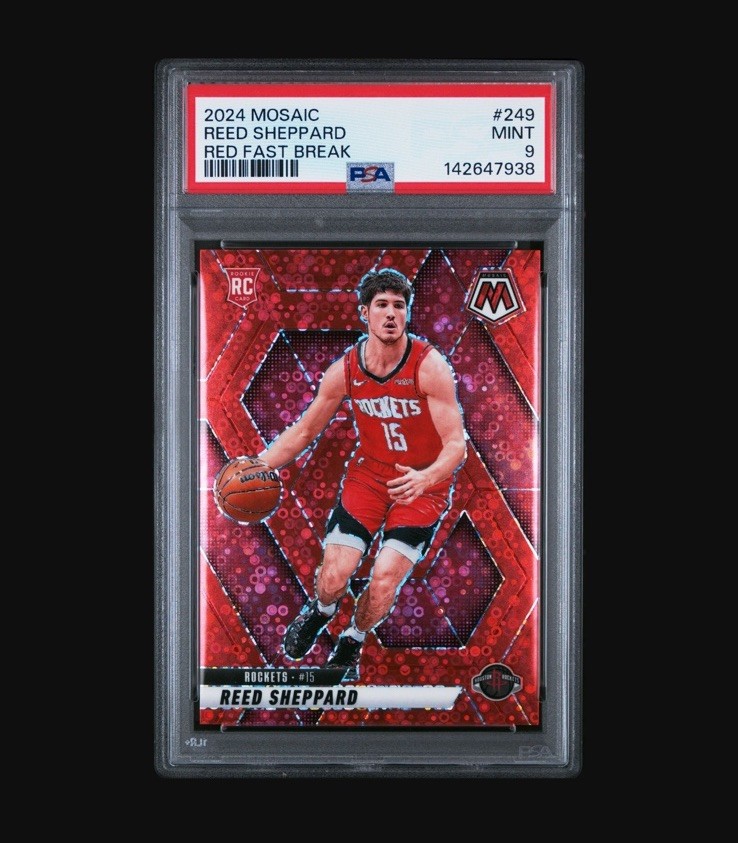 2024-25 Panini Mosaic Reed Sheppard #249 Fast Break Red Disco Prizm /99 RC