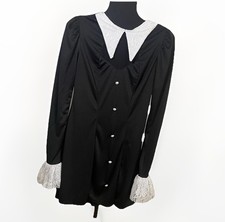 Wednesday Addams Dress NO SIZE Medium Black Faux Pearl Buttons Lace Cosplay