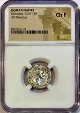 81-96 AD Domitian Ancient Roman Silver Denarius Coin Rome NGC Choice F Fine