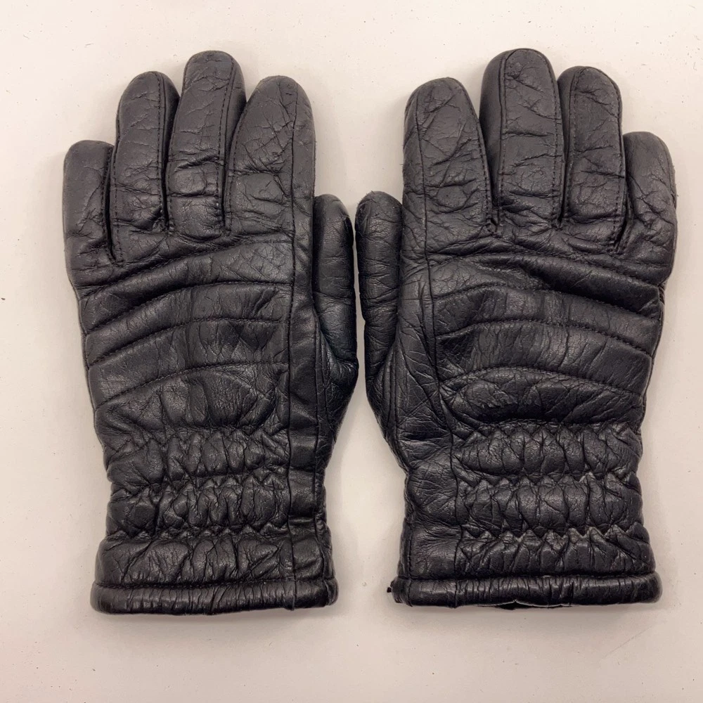 Retro Warm Black Leather Winter Gloves Women L Pattern Top