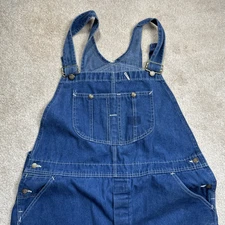 Sears Denim Bib Overalls Men's 44x32 Blue Union Workers Rancher Farm USA VTG EUC