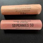 PAIR OF FEDERAL RESERVE BANK UNC LINCOLN WHEAT ROLL CENTS TAILS/TAILS "OBW"