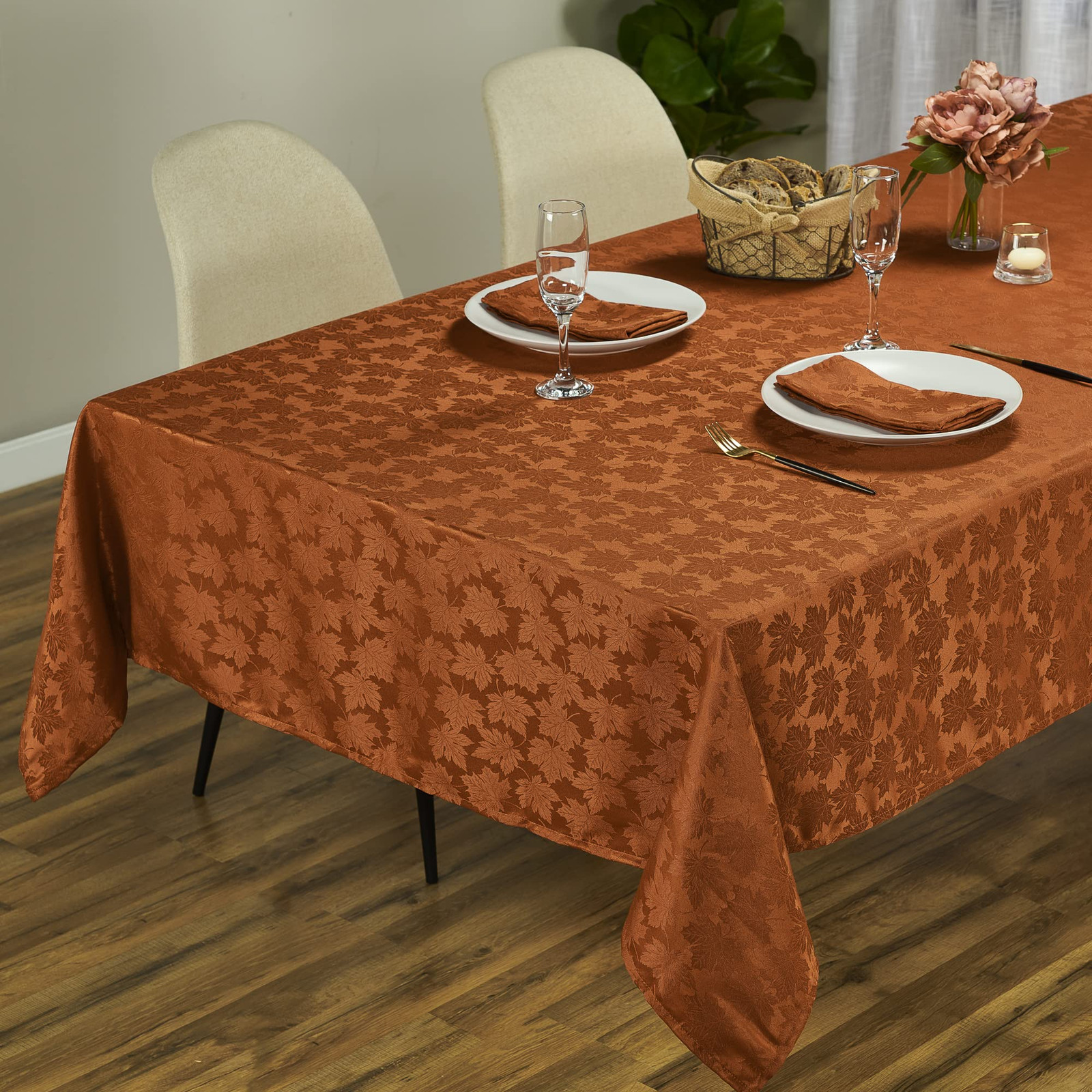 Thanksgiving Tablecloth with Maple Leaf & Harvest Design - Rustic 60x84 Fall Decor  