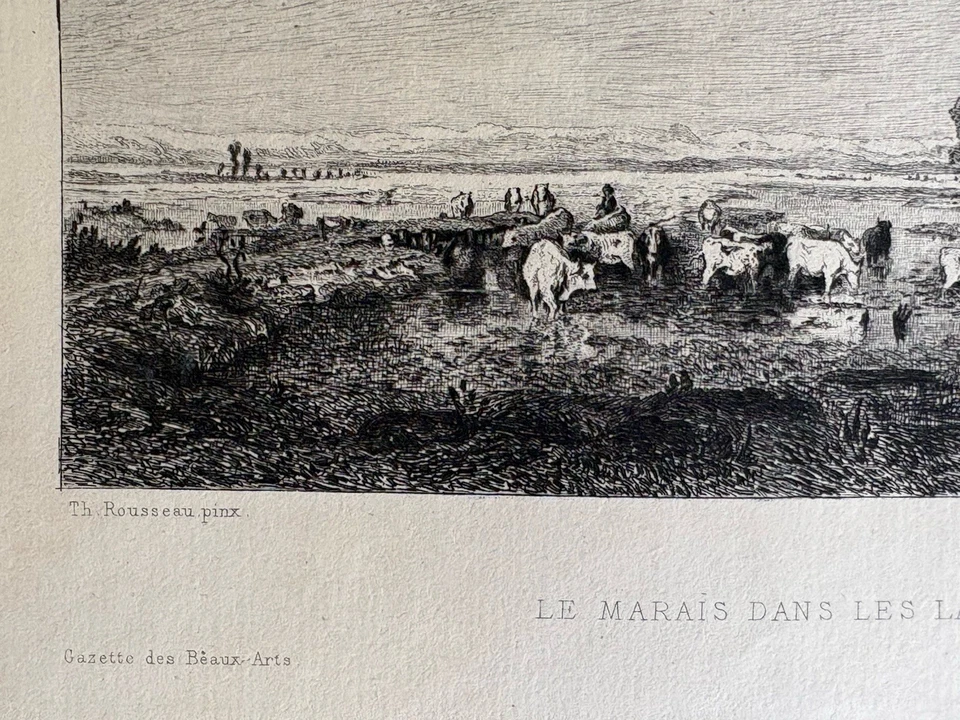 Théodore Rousseau Gravure Eau Forte Etching Paysage Le Marais Dans Les Landes - Photo 4/4