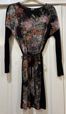 Vtg Tristan Dress Black Long Sleeve Faux Needlepoint Floral Boho Whimsygoth