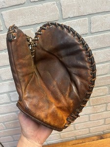 Antique Vintage Early 1900s First Baseman Baseball Leather MItt Glove Stitched