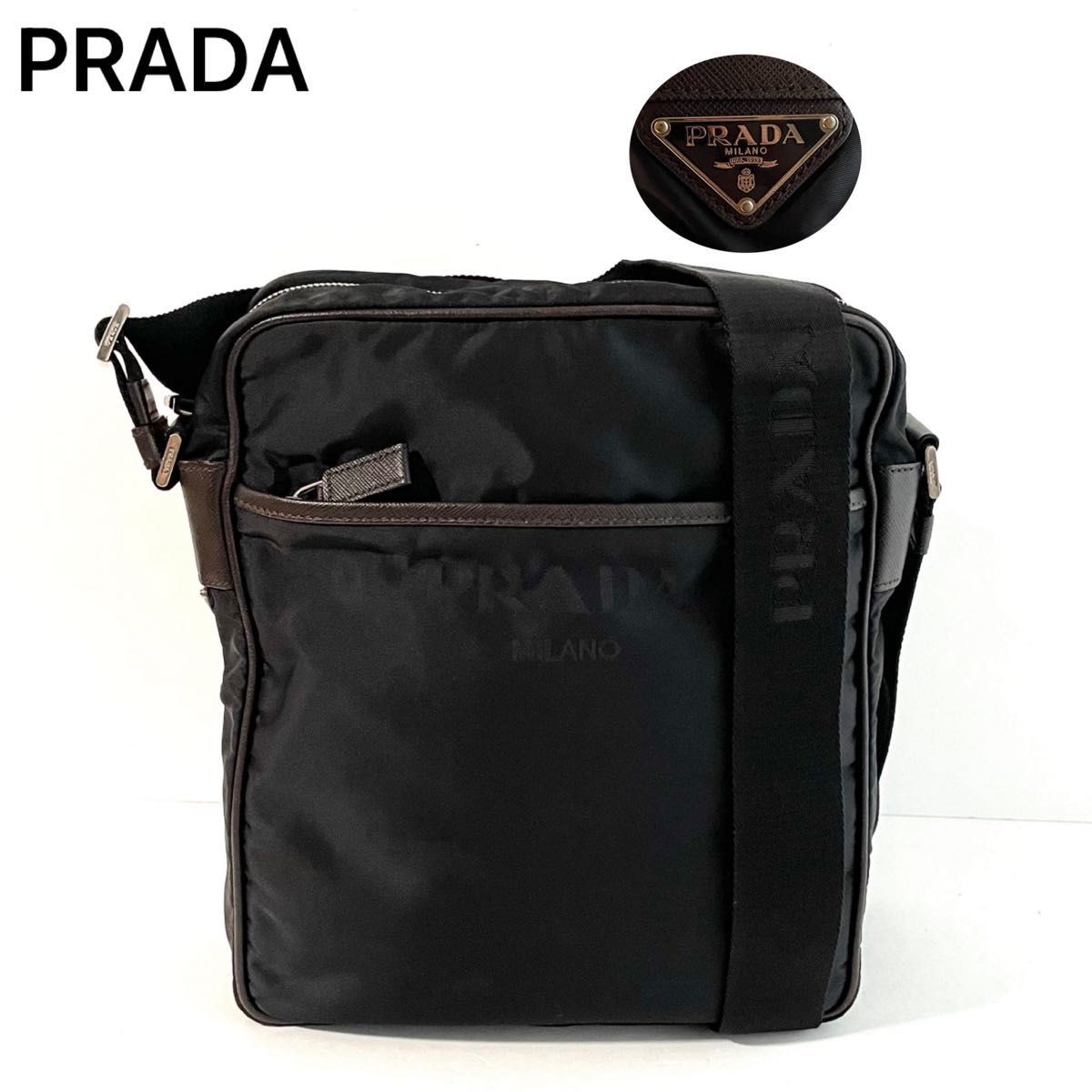 RARE PRADA Nylon Saffiano Leather Shoulder Bag Excellent Condition