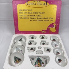 Vintage Childs 17 PC Christmas China Tea Set Service For 4 Tea Set Original Box
