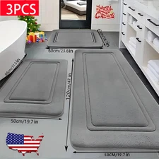 3PC Super Water Absorbent Soft Memory Foam Bath Mat Non-Slip Bathroom Shower Rug