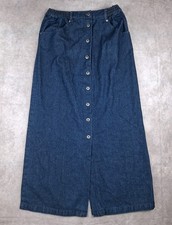 Vintage Denim Maxi Skirt Womens L Full Button USA Made 90s Modest Boho Western