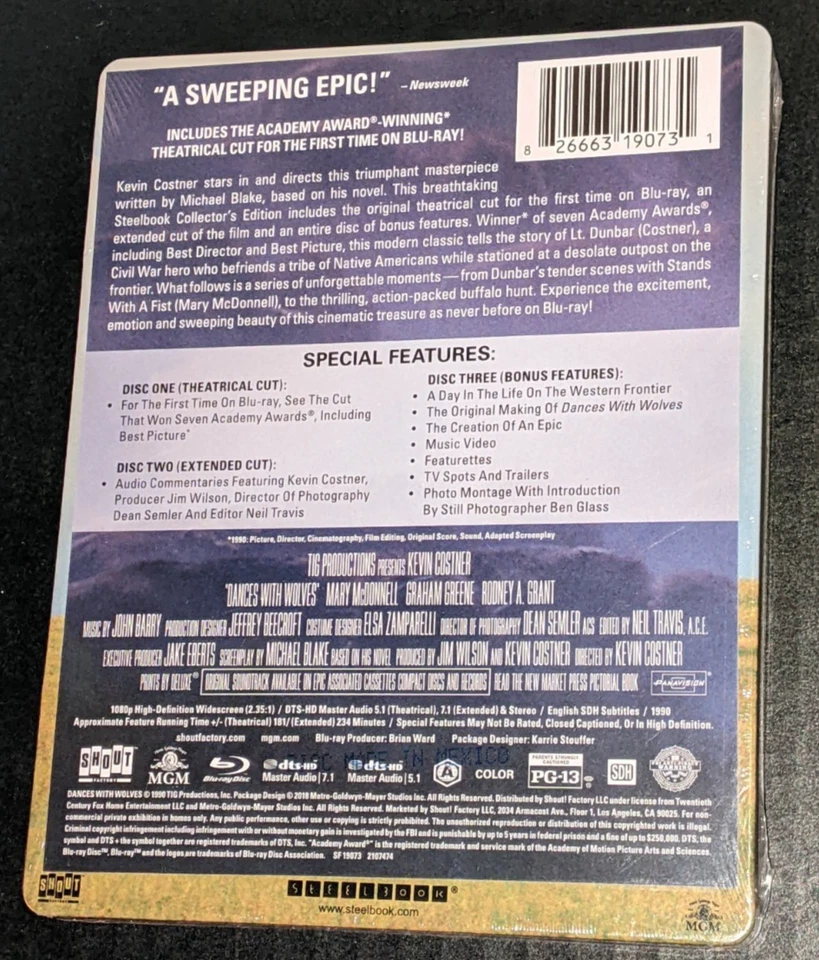 Dances With Wolves Collector's Edition (Limited Steelbook) NEW - Image 2 of 2