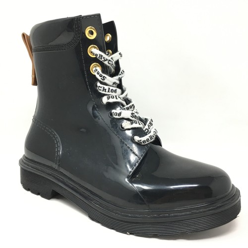 See By Chloe Florrie Rain Boots Shoes Womens Size 7 US 37 EU Black Rubber Logo