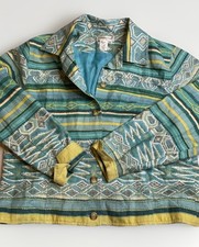 Coldwater Creek Jacket Linen Blend Size L Southwest Turquoise Lined Mom