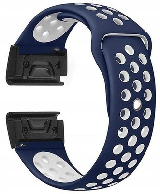 22mm Silikon Ersatzarmband für Fenix 6 Pro, Dunkelblau/Weiss