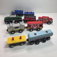 Wooden Train Cars Lot: 8 Toy Vehicles Assorted Colors