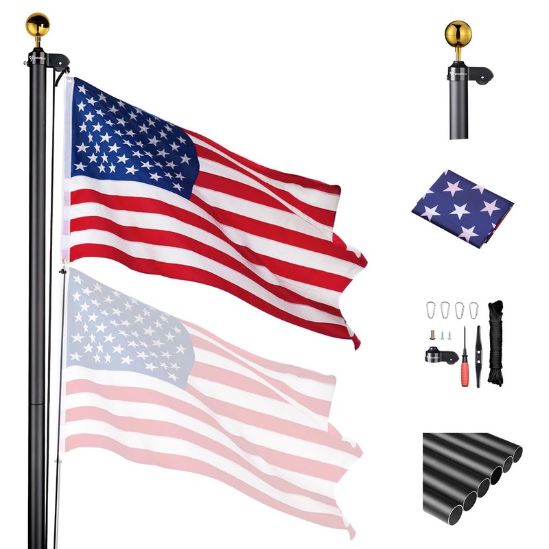 Yescom Bravery 30ft 13 Gauge Thicken Sectional Flag Pole Kit for Outside House