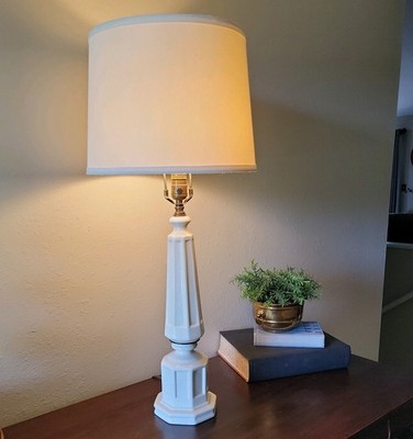 Vintage White Milk Glass Column Ceramic Lamp Stiffel Style  - 18''