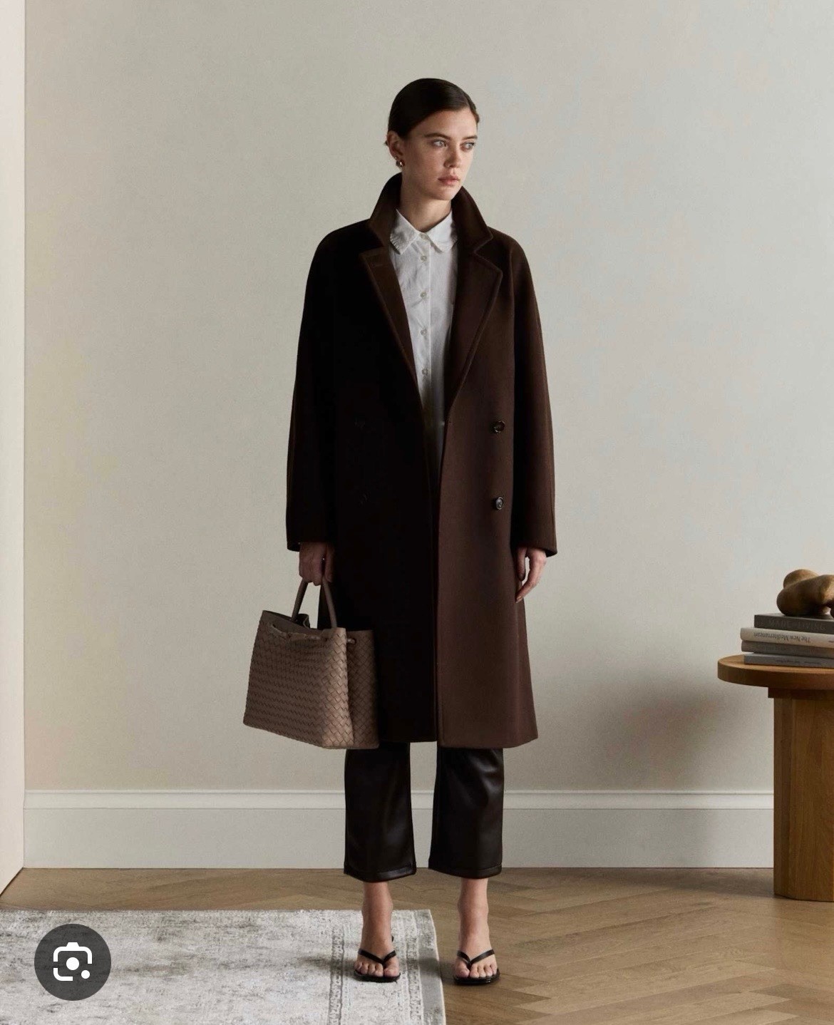 Quince  Italian wool double-breasted slouch coat dark chocolate size M