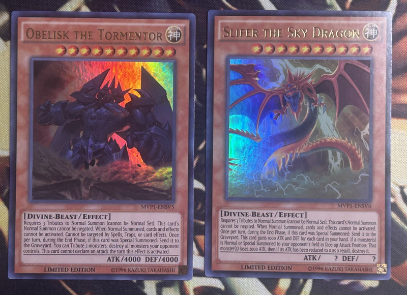 Yugioh Obelisk The Tormentor + Slifer The Sky Dragon MVP1 Holo / Promo God Cards