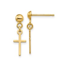 14k Yellow Gold Dangle Cross Stud Earrings for Women Religious Faith Jewelry