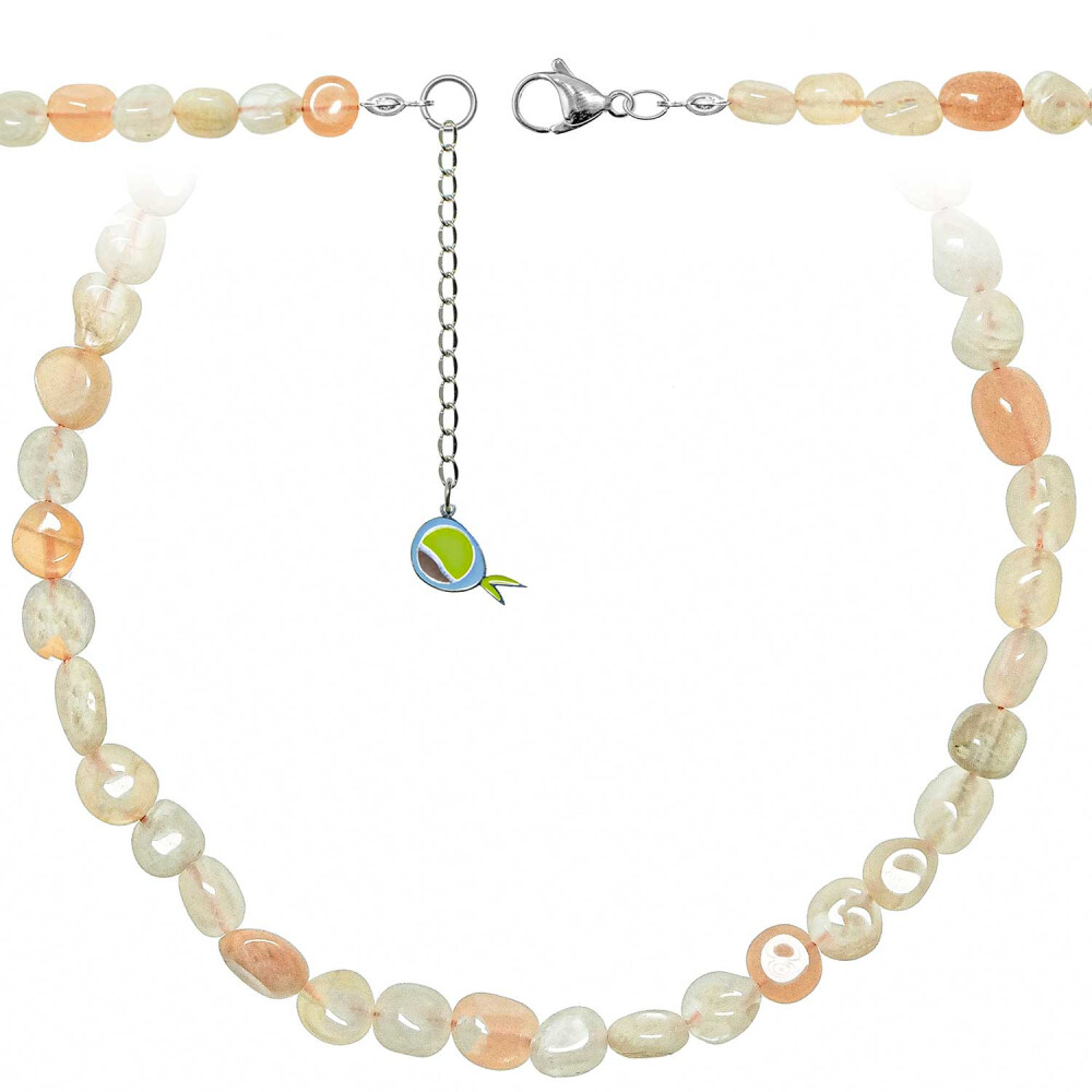 Collier pierre de lune orange perles roulées 8-12 mm longueur 60 cm