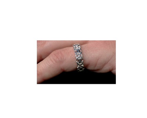 Viale Argento Rhodium Plated Sterling Silver Byzantine Chain Ring Designer Ring - Picture 4 of 6