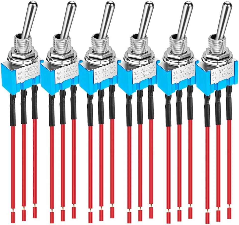 Prewired Blue Mini Toggle Switch 125VAC 6A 3 Pin 3 Position two way - Image 2 of 4