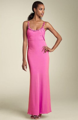 NEW MARY L COUTURE Rhinestone Matte Jersey DRESS GOWN SIZE PINK