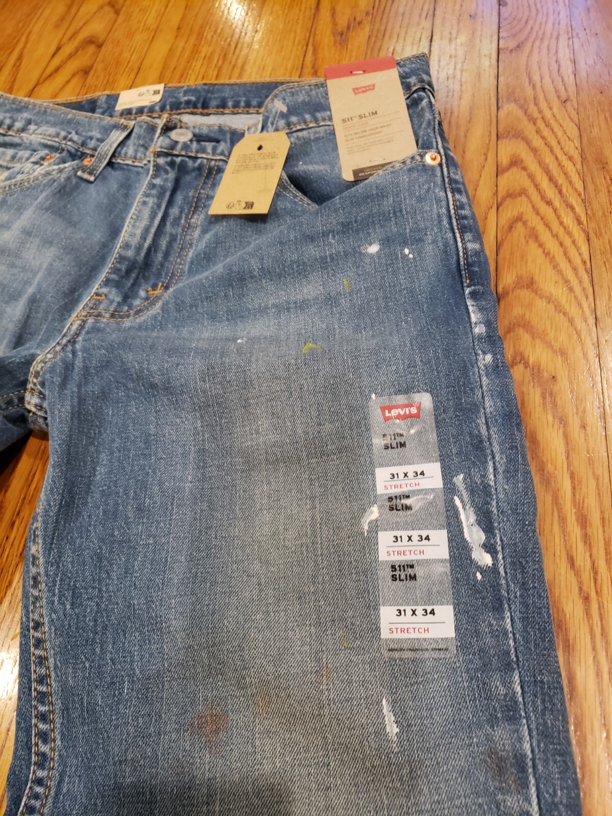 RARE 045115534 Levis 511 Jeans Slim Fit Stretch Paint Splatter Distressed 31X34 image 6