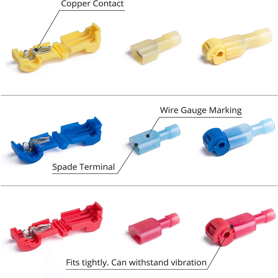 240/60Pcs T-Taps Wire Terminal Connectors Insulated 22-10 AWG Quick Splice Kit - Image 3 of 4