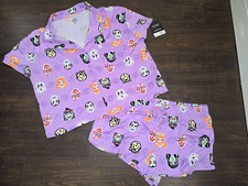 Way To Celebrate Halloween Purple Monster Print Shorty Pajama Set Sz M L pj pjs