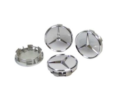 Set of 4 Mercedes-Benz Silver/Chrome Wheel Center Caps - 75MM AMG WREATH