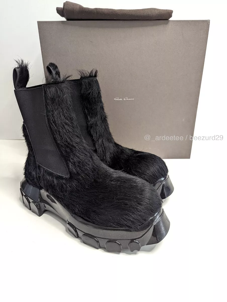 *NIB* RICK OWENS RARE FW21 PONY HAIR FUR BEATLE BOZO TRACTOR BOOTS (BLACK  41 EU)