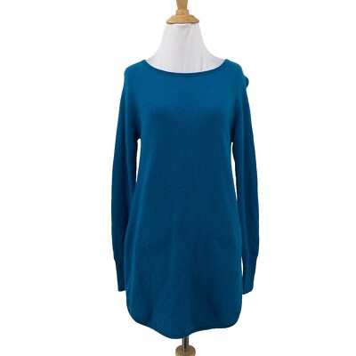 Halogen Wool Cashmere Sweater Womens M Tulip Sides Crew Neck Pullover Sapphire