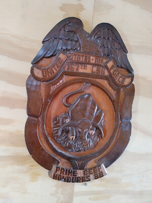 Handmade Wood Carved USAF Air Force 167th CES Prime Beef Honduras 88, Bull Eagle