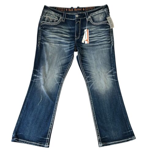 Rock Revival Marius Bootcut Stretch Denim Jeans Mens Size 42 x 31 Dark Blue NEW