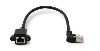 LAN Kabel 30 cm 8P8C Stecker zu Buchse Winkel Schraube Adapter in Schwarz