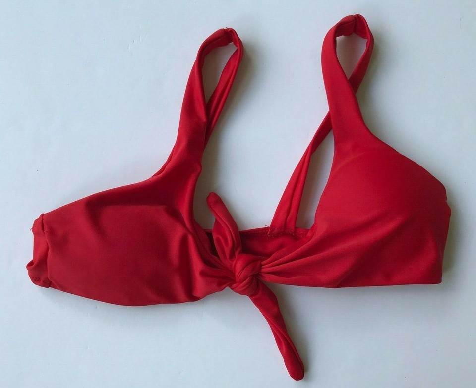 Zaful Red Bikini Top Sz S Front ties Cup inserts with cups Pull On