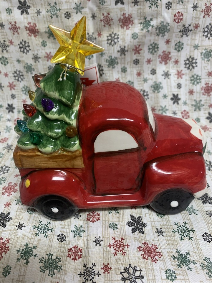 Mr Christmas “Farm Fresh Cut Trees” Red Truck/Teddy Bear/ Lightup Tree
