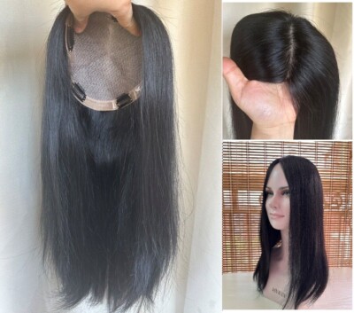 Virgin Human Hair Topper Toupee for Women,6.3''x6.3''Double Drawn Silk Top,12''~18''