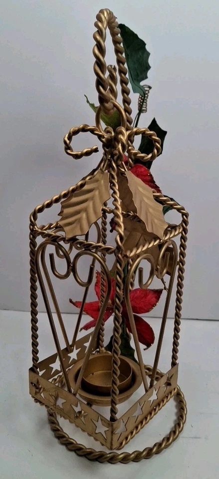 Lantern Candle Holder Alco Litetyme Handcrafted Metalworks Poinsettia New Open - Image 2 of 4