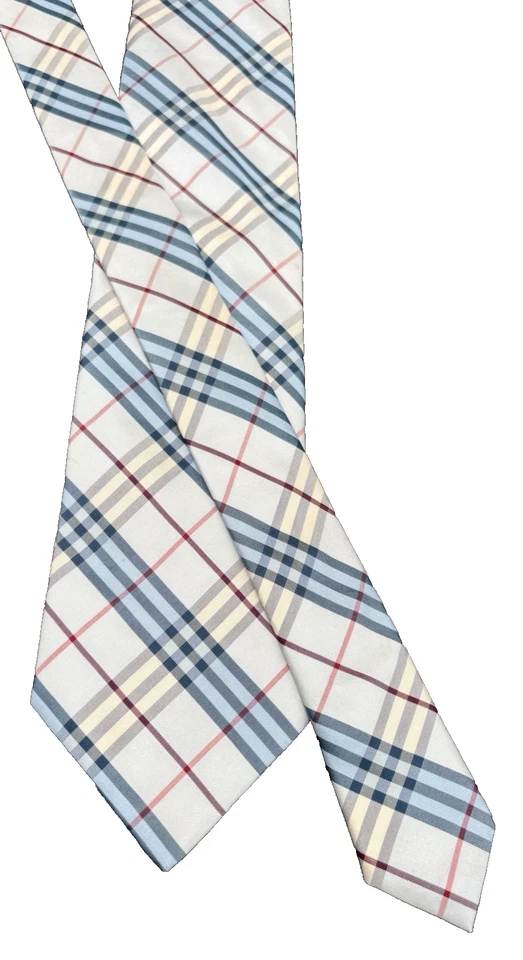 Corbata para hombre Burberry London 100 % seda beige/rojo/azul/a cuadros Italia rara usada en excelente estado Foto 3 de 4