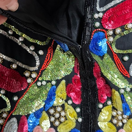 Vintage Multi Color Sequined Black Silk Vest Size Small - Picture 8 of 10