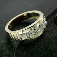 2Ct Round Cut White Moissanite Men's Wedding Ring 14K Yellow Gold Plated