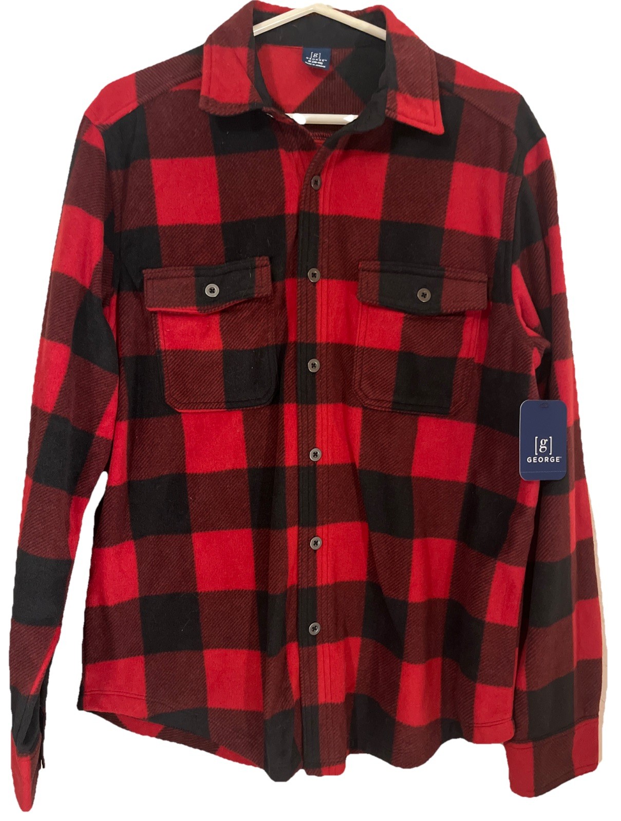Flannel Shirt Mens Size: M (38-40) Long Sleeve Micro Fleece Red Plaid George NWT-image