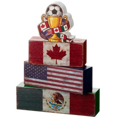4 Pcs Soccer Wooden Tabletop Decor Soccer Tiered Tray Decorations Rustic Spor...