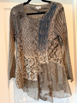 Adore Tunic M  Mixed Media Fairy Lagenlook Knit Patchwork Whimsical Eclectic