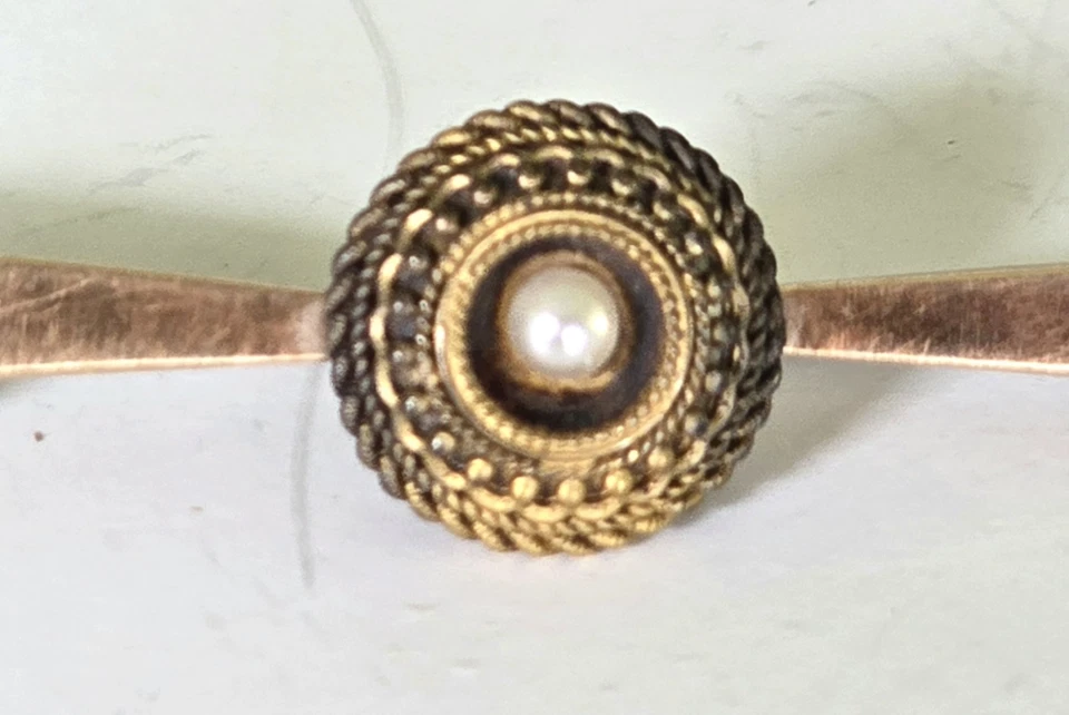 Barra de clip de corbata de oro amarillo macizo de 10 quilates con perlas para hombre de 2,5 grms vintage Foto 2 de 4