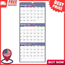2026 Wall Calendar - 3 Month Calendar 2026 Vertical, Jan 2026 - Dec 2026, 3 M...