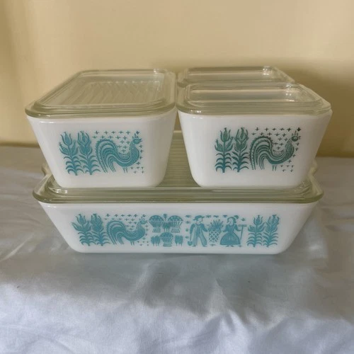 Pyrex Turquoise Amish Butterprint 0503 1.5 Q 0502 1.5 Pt & 501-B 1.5 Cup X 2